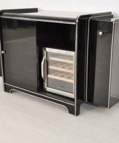 Art Deco, wine cooler, sideboard, bar, black, highgloss, pianolacquer, bottleholder, extensions, antique, chrome, original