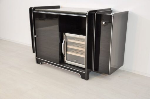 Art Deco, wine cooler, sideboard, bar, black, highgloss, pianolacquer, bottleholder, extensions, antique, chrome, original