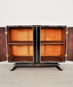 Art Deco, Commode, Wood, black, highgloss, pianolacquer, antique, chrome, original, restored, lacquerd, curved doors