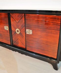 Art Deco, Sideboard, Macassar, veneer, brass, ornamentation, pianolacquer, bar compartment, unique pattern, original piece, france