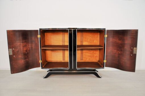 Art Deco, Commode, Wood, black, highgloss, pianolacquer, antique, chrome, original, restored, lacquerd, curved doors