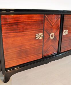 Art Deco, Sideboard, Macassar, veneer, brass, ornamentation, pianolacquer, bar compartment, unique pattern, original piece, france