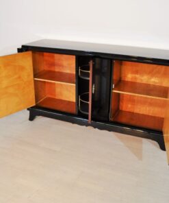 Art Deco, Sideboard, Macassar, veneer, brass, ornamentation, pianolacquer, bar compartment, unique pattern, original piece, france