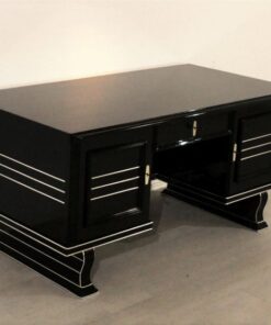 Art Deco, antique, original, rare, table, desk, highgloss, pianolacquer, unique, elegant, office furniture, restored, chrome, glass doors