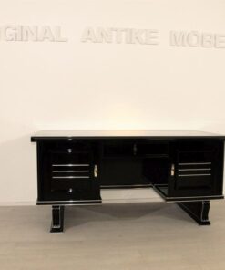 Art Deco, antique, original, rare, table, desk, highgloss, pianolacquer, unique, elegant, office furniture, restored, chrome, glass doors