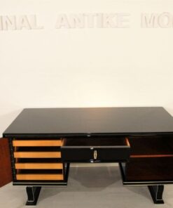 Art Deco, antique, original, rare, table, desk, highgloss, pianolacquer, unique, elegant, office furniture, restored, chrome, glass doors