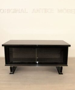 Art Deco, antique, original, rare, table, desk, highgloss, pianolacquer, unique, elegant, office furniture, restored, chrome, glass doors