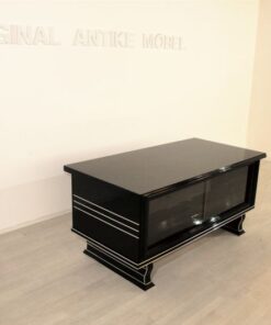 Art Deco, antique, original, rare, table, desk, highgloss, pianolacquer, unique, elegant, office furniture, restored, chrome, glass doors