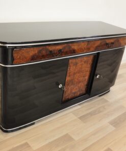 original, art deco, sideboard, buffet, walnut wood, drawers,burl, details, applications, front, pianolacquer, living room, antique, furniture