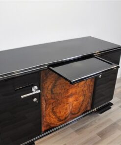 Art Deco, furniture, Buffet, Sideboard, living room, burl wood, front, curved doors, pianolacquer, polished, unique, walnut