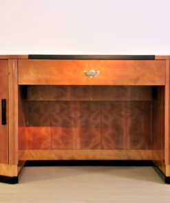 art deco desk, hexagonale tabletop, cherry wood, mahogany wood, dark writing area, plenty of storage space, office furniture