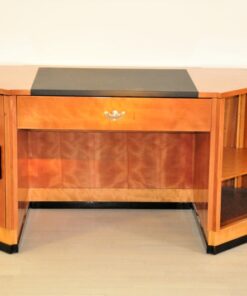 art deco desk, hexagonale tabletop, cherry wood, mahogany wood, dark writing area, plenty of storage space, office furniture