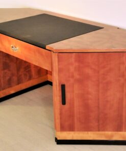 art deco desk, hexagonale tabletop, cherry wood, mahogany wood, dark writing area, plenty of storage space, office furniture