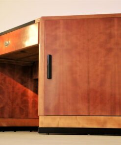 art deco desk, hexagonale tabletop, cherry wood, mahogany wood, dark writing area, plenty of storage space, office furniture