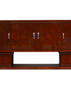 art deco sideboard, walnut wood, very spacious, four doors, two big column feet, closed bottom plate, square body form, living room furniture