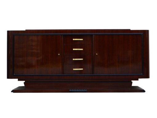 art deco sideboard, walnut wood, two big doors, four small drawers, wonderful veneer, closed base, living room furniture,