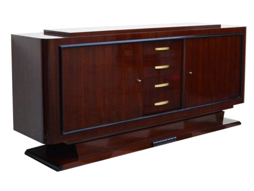 art deco sideboard, walnut wood, two big doors, four small drawers, wonderful veneer, closed base, living room furniture,