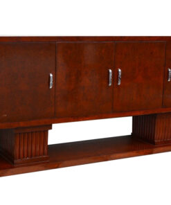 art deco sideboard, walnut wood, very spacious, four doors, two big column feet, closed bottom plate, square body form, living room furniture