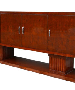 art deco sideboard, walnut wood, very spacious, four doors, two big column feet, closed bottom plate, square body form, living room furniture