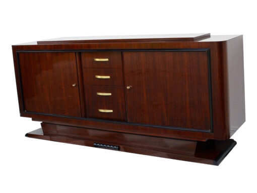 art deco sideboard, walnut wood, two big doors, four small drawers, wonderful veneer, closed base, living room furniture,