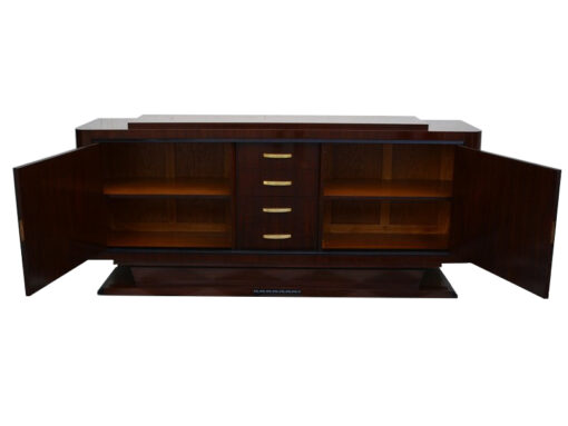 art deco sideboard, walnut wood, two big doors, four small drawers, wonderful veneer, closed base, living room furniture,