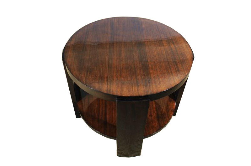 zurich round table Deco Art Table Era from Side Zebrano and Mahogany the