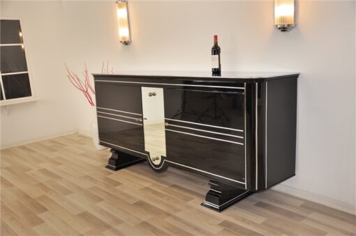 Art Deco, Sideboard, very, rare, exklusive, design, pianolacquer, mirror, stripe, chrome, bars, luxurious, living room, beautiful feet