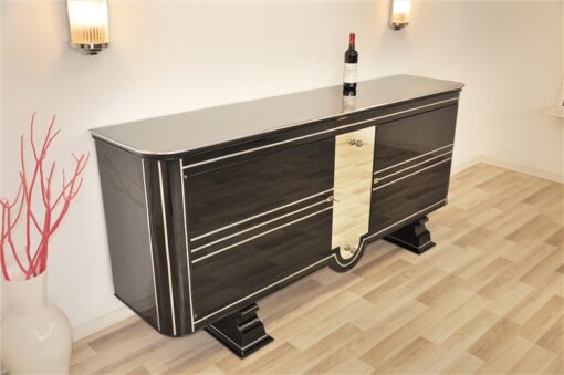 Art Deco, Sideboard, very, rare, exklusive, design, pianolacquer, mirror, stripe, chrome, bars, luxurious, living room, beautiful feet