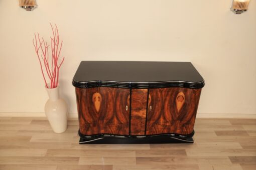 Vintage, Antique, Art Deco, Commode, Burwood, Veneer, Sideboard, Pianolacquer, polished, highgloss, curved doors, living room, design