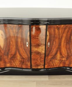 Vintage, Antique, Art Deco, Commode, Burwood, Veneer, Sideboard, Pianolacquer, polished, highgloss, curved doors, living room, design