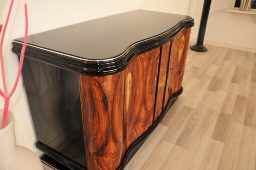 Vintage, Antique, Art Deco, Commode, Burwood, Veneer, Sideboard, Pianolacquer, polished, highgloss, curved doors, living room, design