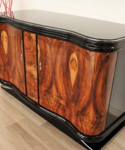 Vintage, Antique, Art Deco, Commode, Burwood, Veneer, Sideboard, Pianolacquer, polished, highgloss, curved doors, living room, design