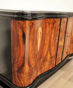 Vintage, Antique, Art Deco, Commode, Burwood, Veneer, Sideboard, Pianolacquer, polished, highgloss, curved doors, living room, design