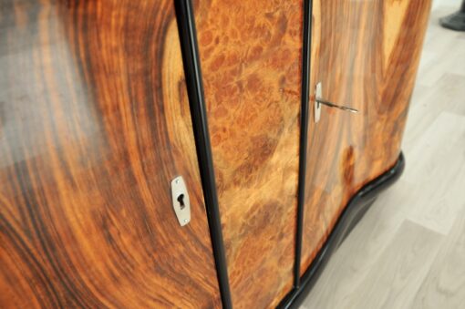 Vintage, Antique, Art Deco, Commode, Burwood, Veneer, Sideboard, Pianolacquer, polished, highgloss, curved doors, living room, design