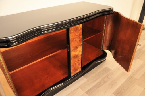 Vintage, Antique, Art Deco, Commode, Burwood, Veneer, Sideboard, Pianolacquer, polished, highgloss, curved doors, living room, design