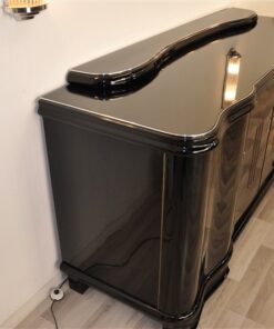 Art Deco, Sideboard, Buffet, Illumination, serpentine doors, highgloss lacquer, polished, design, french, original, glass