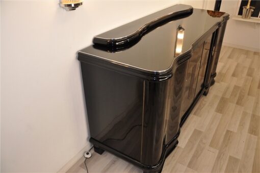 Art Deco, Sideboard, Buffet, Illumination, serpentine doors, highgloss lacquer, polished, design, french, original, glass