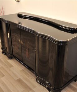 Art Deco, Sideboard, Buffet, Illumination, serpentine doors, highgloss lacquer, polished, design, french, original, glass