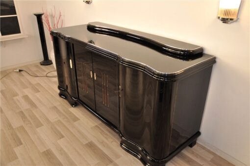 Art Deco, Sideboard, Buffet, Illumination, serpentine doors, highgloss lacquer, polished, design, french, original, glass