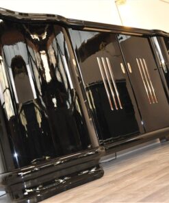 Art Deco, Sideboard, Buffet, Illumination, serpentine doors, highgloss lacquer, polished, design, french, original, glass