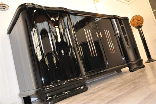 Art Deco, Sideboard, Buffet, Illumination, serpentine doors, highgloss lacquer, polished, design, french, original, glass