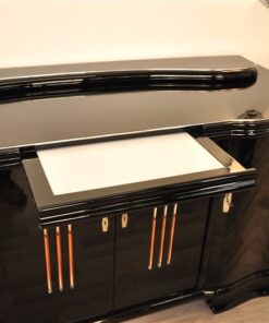 Art Deco, Sideboard, Buffet, Illumination, serpentine doors, highgloss lacquer, polished, design, french, original, glass