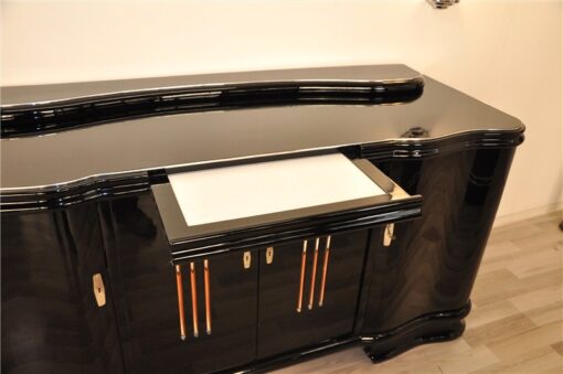 Art Deco, Sideboard, Buffet, Illumination, serpentine doors, highgloss lacquer, polished, design, french, original, glass