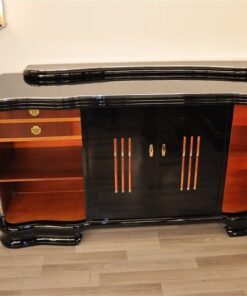 Art Deco, Sideboard, Buffet, Illumination, serpentine doors, highgloss lacquer, polished, design, french, original, glass