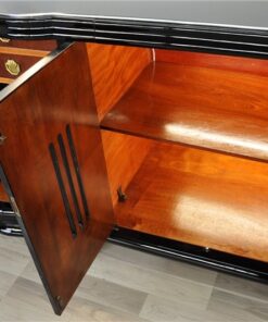 Art Deco, Sideboard, Buffet, Illumination, serpentine doors, highgloss lacquer, polished, design, french, original, glass