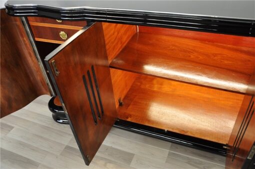 Art Deco, Sideboard, Buffet, Illumination, serpentine doors, highgloss lacquer, polished, design, french, original, glass