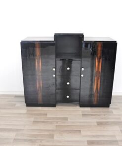 Art Deco, Sideboard, Commode, Buffet, Highgloss, Black, Walnut, Details, Design, compartement, chrome, handles, living room