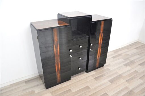 Art Deco, Sideboard, Commode, Buffet, Highgloss, Black, Walnut, Details, Design, compartement, chrome, handles, living room