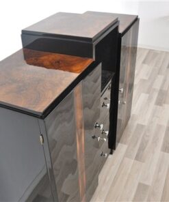 Art Deco, Sideboard, Commode, Buffet, Highgloss, Black, Walnut, Details, Design, compartement, chrome, handles, living room