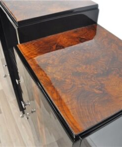 Art Deco, Sideboard, Commode, Buffet, Highgloss, Black, Walnut, Details, Design, compartement, chrome, handles, living room